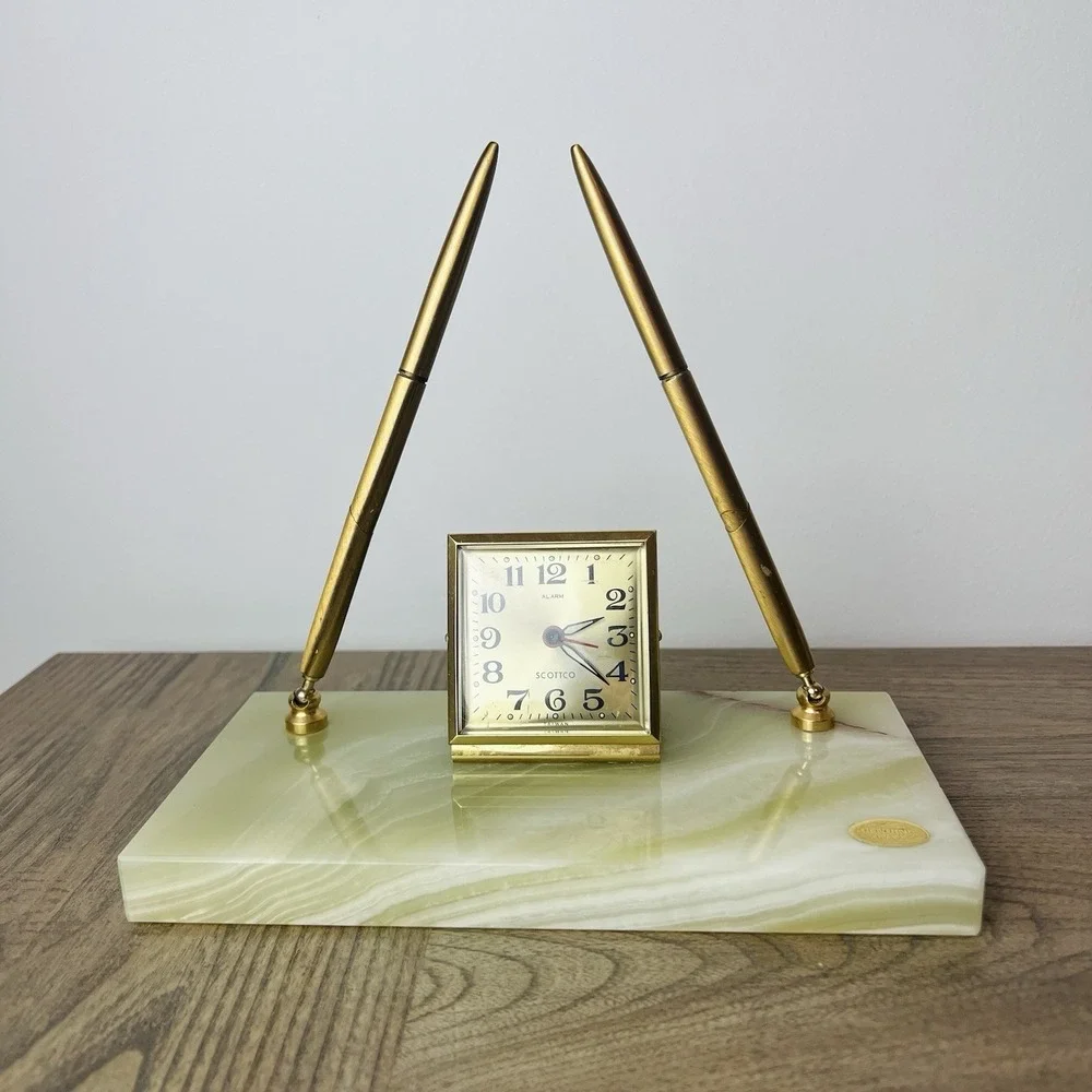 VINTAGE Office SCOTTCO PEN SET Onyx Desk Alarm EQUITY Clock